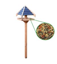 charcoal roofed wooden bird table and bird food