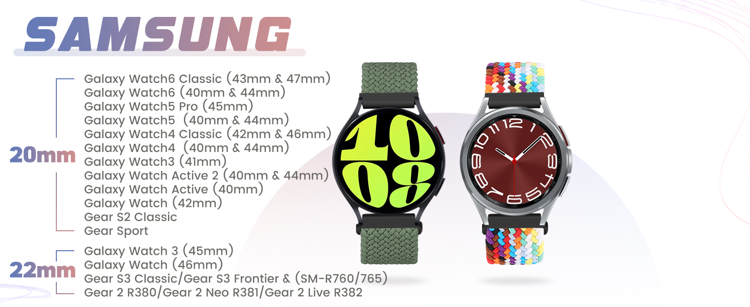 18mm 20mm 22mm Braided Elastic Strap for Samsung/Garmin/Fossil/Amazfit/Huawei