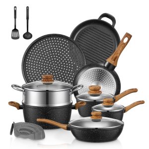 FOHERE Pots and Pans Set with Lids 15 PCS