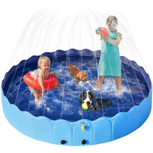 Yaheetech Foldable Dog Paddling Pool with Sprinkler Collapsible Dog Swimming Pool Doggie Wading Pool Bathtub Outdoor Suitbale for Puppy/Small/Medium/Large Dogs 180cm