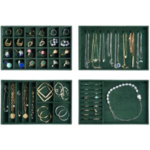 ProCase Jewellery Tray Organiser 4 Set Jewellery Drawer Organiser Velvet Stackable Jewellery Storage Tray for Drawer Jewellery Display for Earring Necklace Ring Bracelet