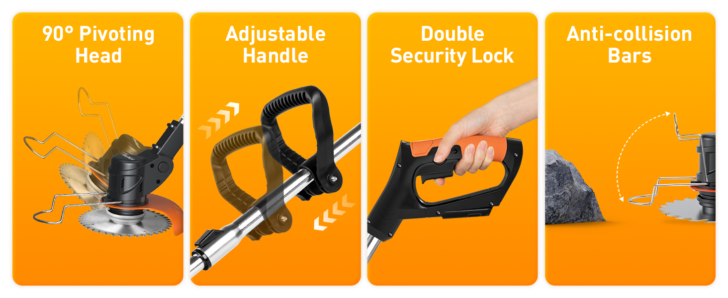 Garden Strimmer Cordless 90° Head pivots for Garden Clearing Weeds Flower Trees