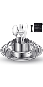 Camping Plate Bowl Cup Cutlery Set for 1