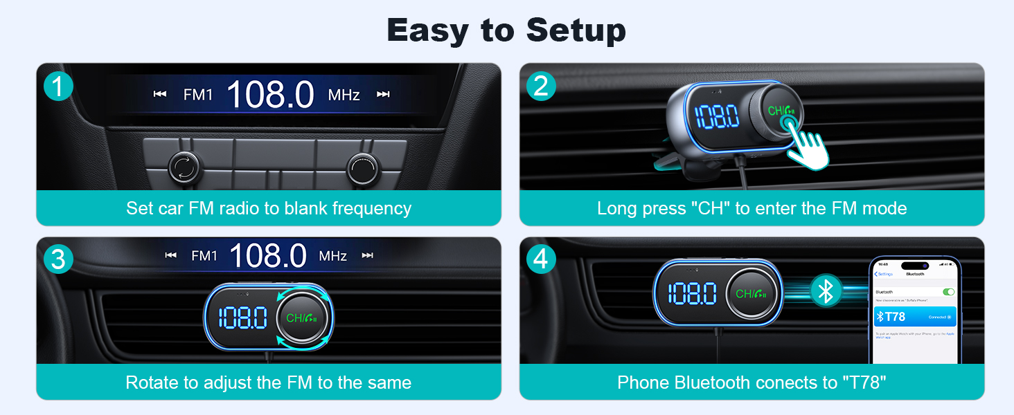 T78-Bluetooth Car Adapter Easy to Set Up