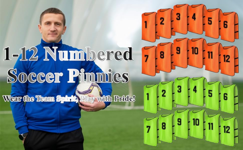 Soccer Pinnies, 24 Pack Scrimmage Training Vests in 2 Vibrant Colors, 1-12 Numbered Practice Jerseys