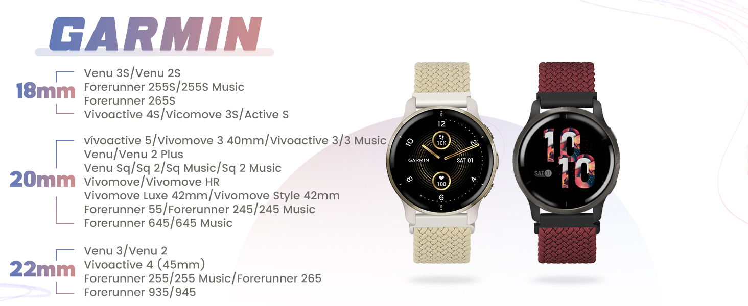 18mm 20mm 22mm Braided Elastic Strap for Samsung/Garmin/Fossil/Amazfit/Huawei