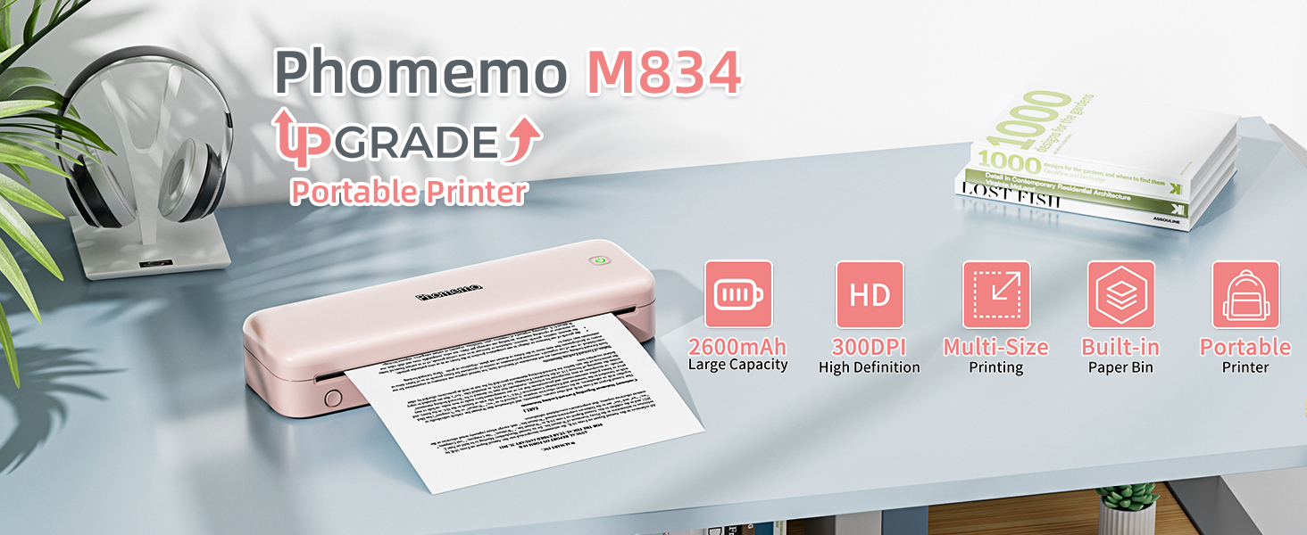 phomemo m834 thermal printer a4 inkless bluetooth portable wireless mobile no ink multifunction