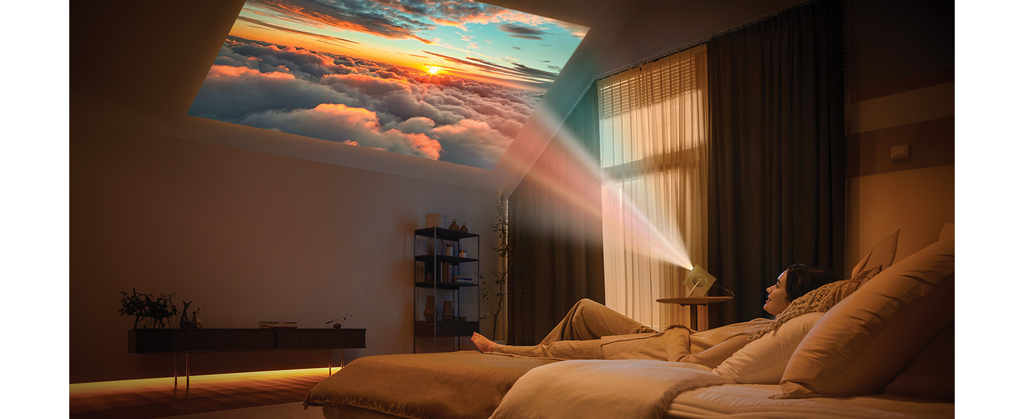 Various usage scenes of LG CineBeam HU710PB - living room and bedroom.