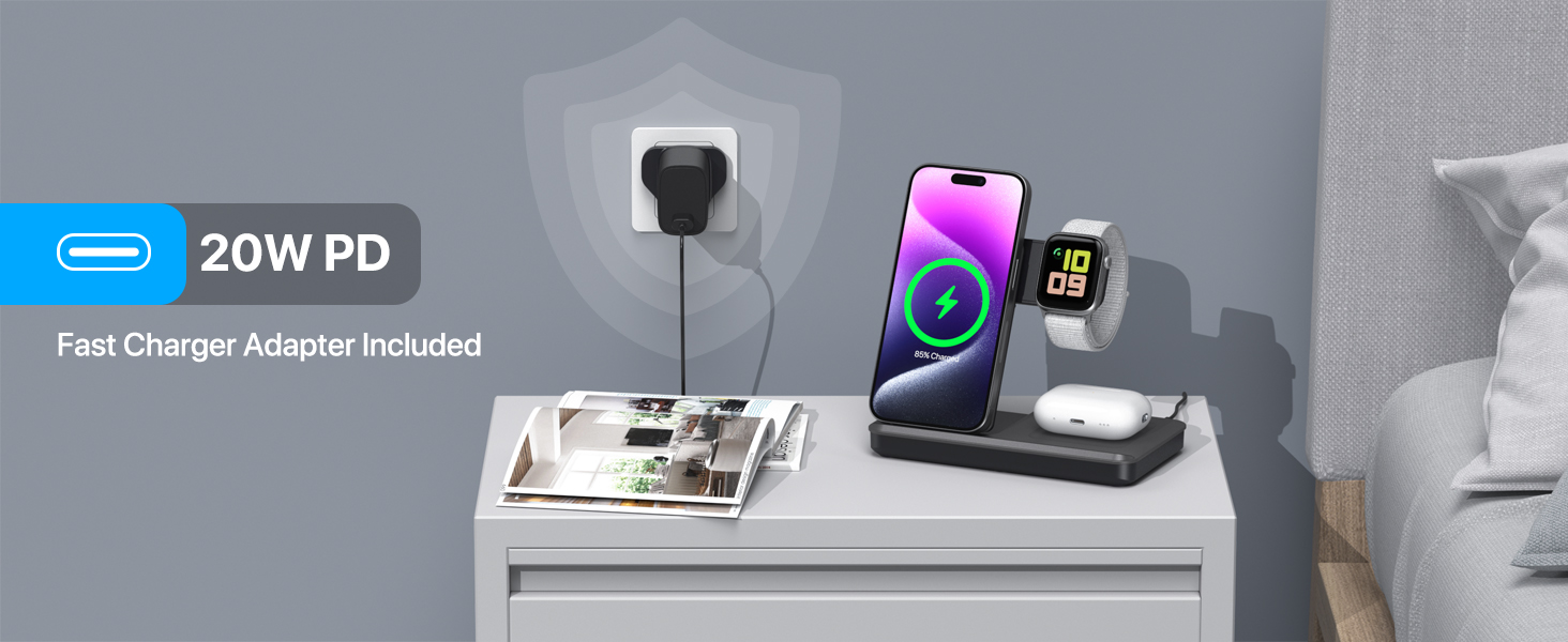 foldable travel wireless charger stand 3 in 1