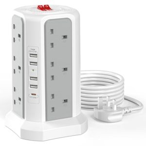 Tower Extension Lead with USB Slots with 20W USB C Fast Charger(5V/3.1A)