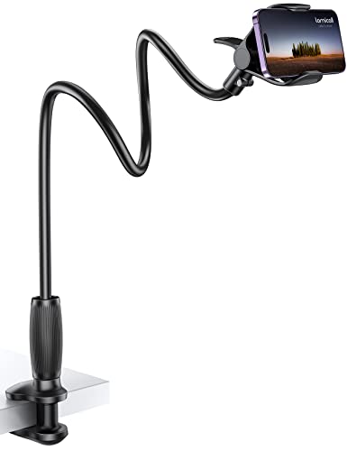 Lamicall Gooseneck Bed Phone Holder - [80 mm Clamp Base] Universal Flexible Lazy Arm for Desk