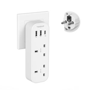 UK to European Plug Adapter with 3 USB (1 USB C)