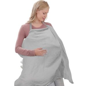 DOINEUFL Breastfeeding Cover for Nursing Breathable Cotton Nursing Cover Adjustable Strap Breastfeeding Coverall,Breast Feeding Cover for Mum (Light Grey)