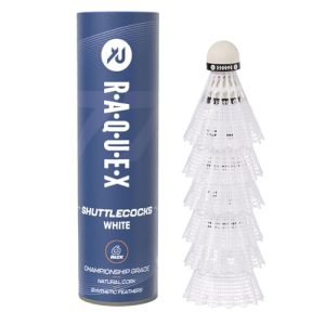 Raquex Nylon Feather Badminton Shuttlecocks - Tube of 6 Natural Cork Shuttlecocks - Three Speed Options – White or Yellow Shuttlecocks