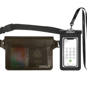 Waterproof Pouches & Pouch Case Bundle Set- Keep Phone & Valuables Dry and Safe -Waterproof Dry Bags for Boating Swimming Snorkeling Kayaking Beach Water Parks Pool (Gray Pouch with Waterproof case)