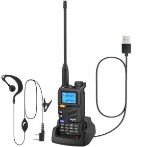 eSynic Professional 1PACK UV 5R Plus Radio Walkie Talkie Rechargeable 200 Channel 5KM Long Range 2 Way Radio With LCD Screen Support NOAA Weather Report Dual Band VHF & UHF as FM Radio For Camping etc