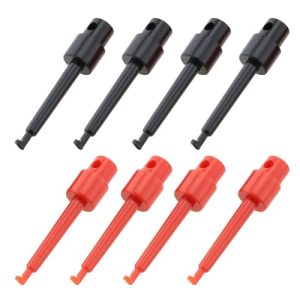 eMagTech 8PCS Plastic Fly Hook Hackle Pliers Fishing Lures or Hooks Display Long Tip Hackle Pliers Fishing Gear Accessories for Fly Fishing Nymph Flies (4PCS Black & 4PCS Red)