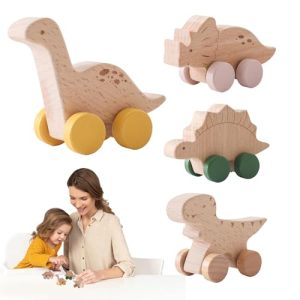 Wooden Dinosaur Car | Animals on Wheels Wood Toy Vehicles | Kids Car Dinosaur Car for Babies 0-12 Months