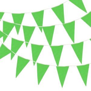 sourcing map 30M/50ft Green Bunting Banner String Hanging with 30PCS Triangle Flags Pennant Banner for Outdoor Garden Wedding Birthday Party