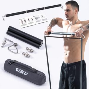 GEKU FIT Heavy Duty Steel Workout Bar for Resistance Band Training