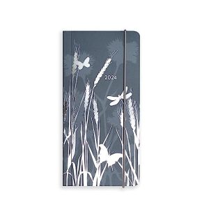 Matilda Myres 2024 Diary - Pocket-Sized Slim Planner - Weekly Notes - One Page Week Opposite One Page Notes - Silver Foiling - Elastic Closure - Grey