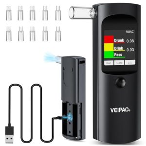 VEIPAO Alcohol Breathalyzer Tester UK Breathalysers: Portable Breathalyser with 11 Mouthpieces - Digital LCD Screen Alcohol Test Kit High Accuracy for Home Personal Professional Use