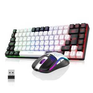 RedThunder K84 75% Wireless Gaming Keyboard and Mouse Rainbow Backlight UK Layout 85 Keys TKL Ultra Compact Mini Design Lightweight Honeycomb Gaming Mouse for PC Mac PS5 Office Gamers (White-Black)