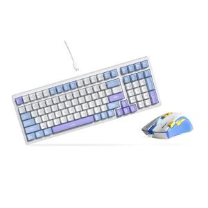 Qisan Gaming Keyboard and Mouse Combo Set Wired Mechanical Keyboard Blue Led Backlit Keyboard Brown Switch 100 Keys US Layout RGB Wired Gaming Mouse 7200DPI | keyboard And Mouse Set | Keyboard Wired