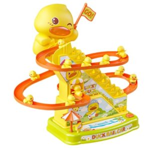 Ducks Climbing Toys - Ducks Chasing Race Track Game | ABS Climbing Stairs Toy | Electric Duck Roller Coaster Toy with Lights & Music
