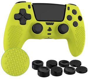 MyGadget Silicone Skin Compatible with PS5 Controller - with 8 Thumbsticks (2 Pairs High / 2 Pairs Low) - PlayStation 5 Dualsense Wireless Cover in Yellow