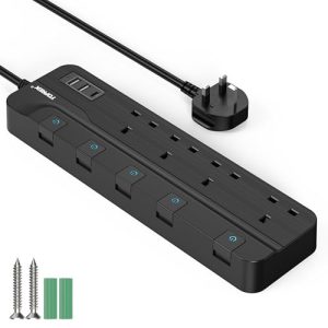 TOPREK 4 Plug Extension Lead with Ultra Wide Pitch Socket