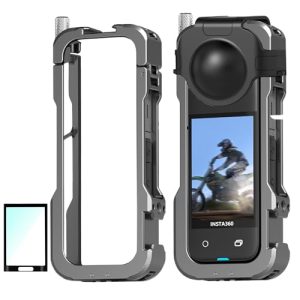 HAFOKO Aluminum Alloy Frame Cage + Lens Cap+Screen Protector for Insta 360 X4 Metal Multi- Functional Expansion Protective Case Cage Housing for Insta 360 X4 Accessories