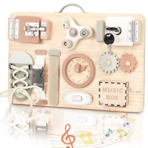 Joyreal Wooden Busy Board for Toddlers - Sensory Board Montessori Toys 1 2 3 Years Old Activity Board Sensory Toys Fidget Board Fine Motor Skills Gift for Girls Boys