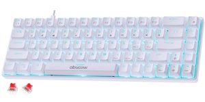 abucow 68-Key Mechanical Keyboard with Blue Backlight 60% Gaming Keyboard White Keycaps - Red Switches for a Premium Typing and Gaming Experience on PC and Mac(White Keyboard)