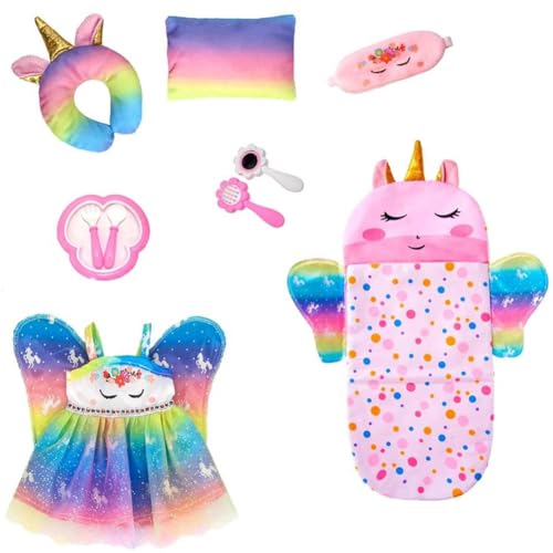 HTU Clothes and Sleeping Bag Set with Style Sleeping Bag Pillow Eye Mask Fits 10-12Inch