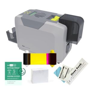 EasyBadge S26 Beginners ID Card Printer Bundle with ID Card Accessories including Blank Cards