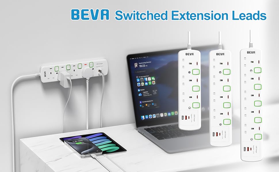 Extension lead with usb c slots and individual switches