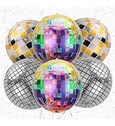 6Pcs Disco Ball Balloons Iridescent,22Inch Glitter Silver 4D Large Aluminum Foil Disco Balloons f...