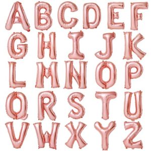 52 Pcs Rose Gold Letter Balloons 16 Inch Mylar Foil Alphabet A-Z Balloon Custom Personalized Phrase Banner Reusable for Birthday Baby Shower Wedding Anniversary Party Decoratio
