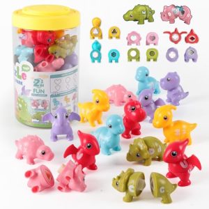 Fullware Dinosaur Figures Alphabet & Shape Matching Toys 26 Psc for Boys 1 2 3 4 5 6 Year Olds