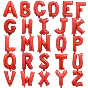 52 Pcs Red Letter Balloons 16 Inch Mylar Foil Alphabet A-Z Balloon Custom Personalized Phrase Banner Reusable for Birthday Baby Shower Wedding Anniversary Party Decoratio