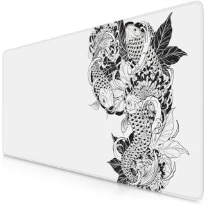 TITANWOLF - XXL Mouse Mat - Mouse Pad 900 x 400 x 3mm –Speed Gaming Mouse Pad - Extra Large MousePad - Table Mat Large Size - Improved Precision and Speed – Koi Tattoo 3 White