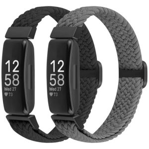 BTTNG 2 Pack Elastic Braided Straps Compatible with Fitbit Inspire 3/ Inspire 2/Inspire/Inspire HR/Ace 3/Ace 2 Women Men Kids