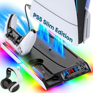 PS5 Slim Stand with Cooling Station for PS5 Slim Disc & Digital Console