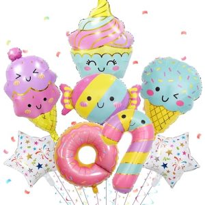 Ice Cream Foil Balloons Set - 8 Pieces Ice Cream Donut Candy Balloon Decorations Suitable for Girls and Women Birthday Summer Theme Party Supplies