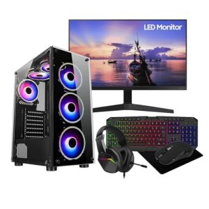 ASC Intel Core i7 Gaming PC • GTX1650 4GB Graphics Card • 16GB RAM • 256GB SSD+1TB HDD • 500W 80+ PSU • Mirage Black 6 Fan RGB Gaming Case • WIFI • Windows 11 • 22” Monitor Bundle