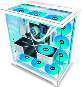 AMANSON PC Case - ATX Tower Tempered Glass Gaming Computer Case with 6 PWM ARGB Fans