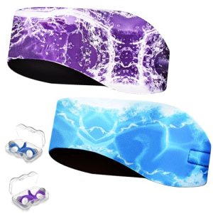 2 Pairs Swimming Headband with Earplugs - Adjustable Water Headband & Silicone Earplugs for Adults