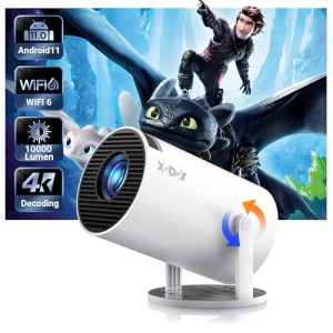 Smart Mini Projector WiFi6 Bluetooth 5.0 - XGODY Gimbal 3 Protable Projector 10000 Lumen Support 4K with Android TV 11.0