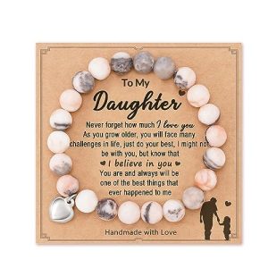 POWWA Natural Stone Sweet Heart Bracelet for Daughter/Granddaughter/Bonus Daughter/Daughter in Law